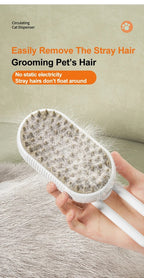 3‑in‑1 Electric Pet Steam Brush, One‑Click Spray for Floating Hair Removal