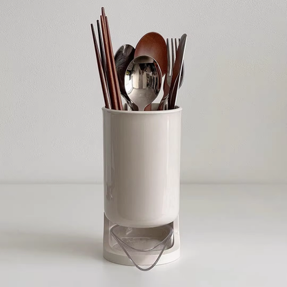 Stylish Utensil Holder with Removable Drain Tray, Kitchen Countertop Chopstick Cutlery Drying Storage Caddy