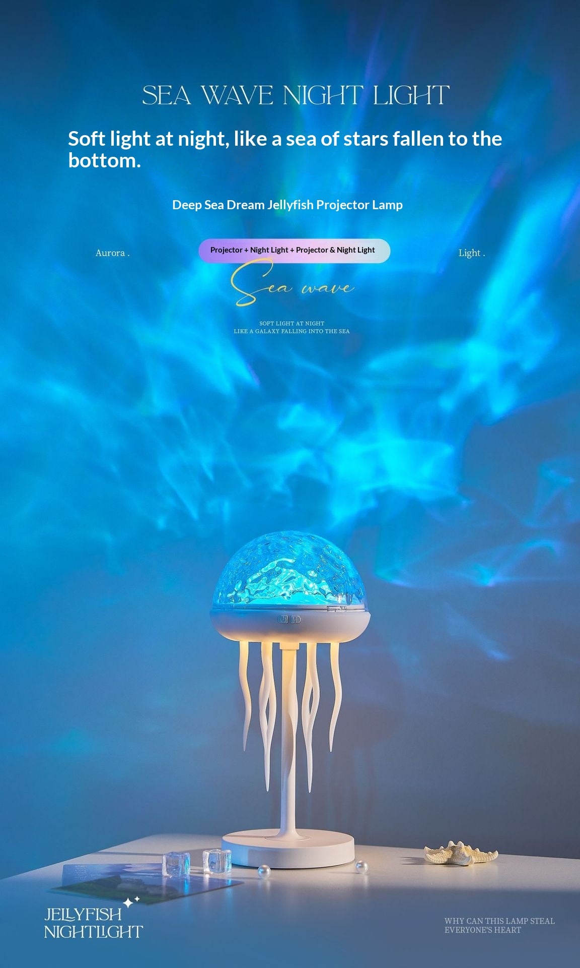 3-in-1 Jellyfish Projection Night Light