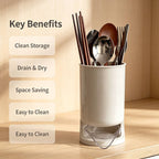 Stylish Utensil Holder with Removable Drain Tray, Kitchen Countertop Chopstick Cutlery Drying Storage Caddy