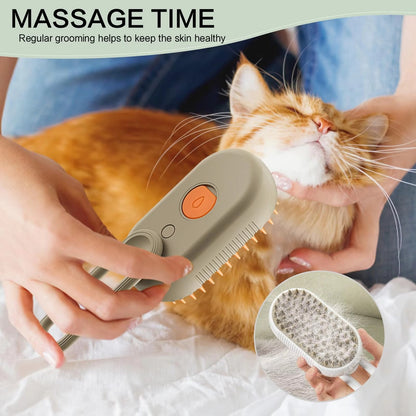 3‑in‑1 Electric Pet Steam Brush, One‑Click Spray for Floating Hair Removal