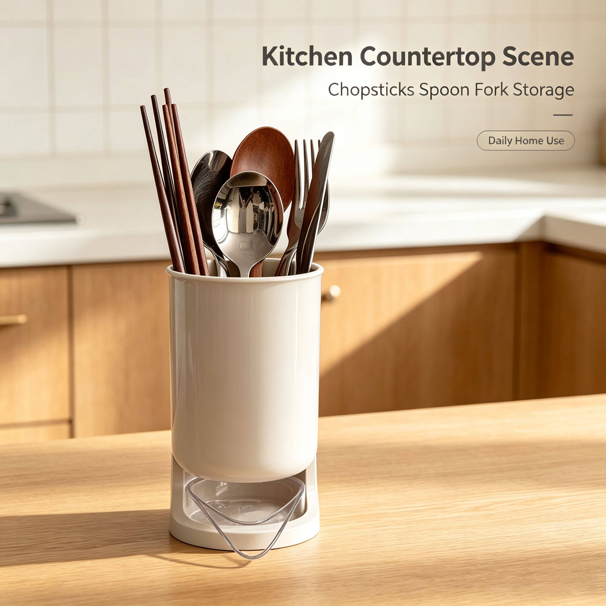 Stylish Utensil Holder with Removable Drain Tray, Kitchen Countertop Chopstick Cutlery Drying Storage Caddy