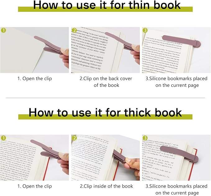 Silicone Automatic Page Following Bookmarks, Flexible Book Page Clips for Reading Study Office