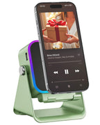 5‑in‑1 Inductive Phone Speaker Stand, No‑Pairing Instant Sound Desktop Phone Holder with RGB Ambient Light, Adjustable Angle Smartphone Stand for Desk